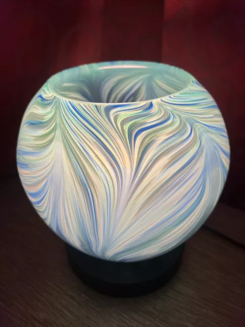 Nice ART GLASS Swirled BLUE WHITE GLOBE Table Top Lamp Light