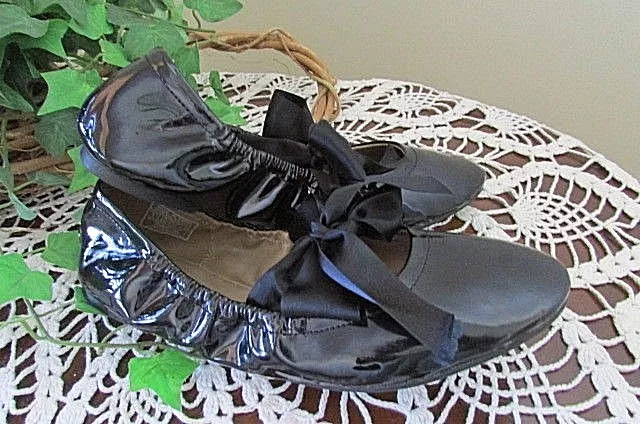 POLO RALPH LAUREN BIG Girl's Black Patent Ballet Flats SLIPPER Shoes Sz 5