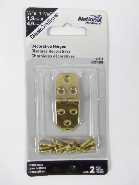 National Hardware Bright Brass Decorative Hinge ¾”x 1 13/16" 2 Per Pack N211-862