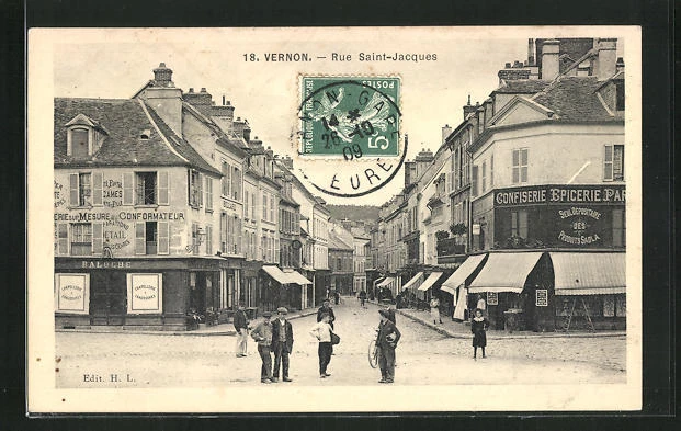CPA Vernon, Rue Saint-Jacques, Epicerie 1909