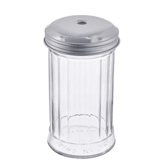 12 oz Glass Sugar Pourer with Stainless Steel Single Hole Top, Sugar Dispenser