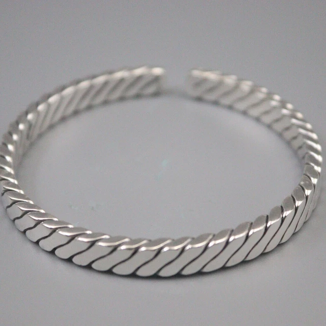 999 Pure Silver Bracelet For Women Carved Line Cuff Bangle 2.2-2.4inch Band