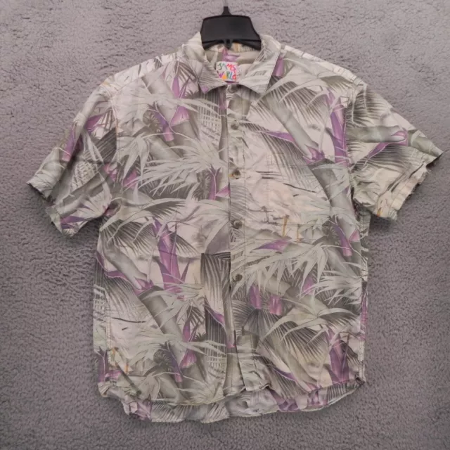 JAMS WORLD Mens Hawaiian Shirt Large Floral Leaves Bird Cattle Egret Island