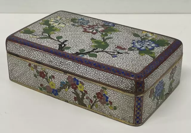 Antique Chinese  Cloisonne Box 19th century peony floral