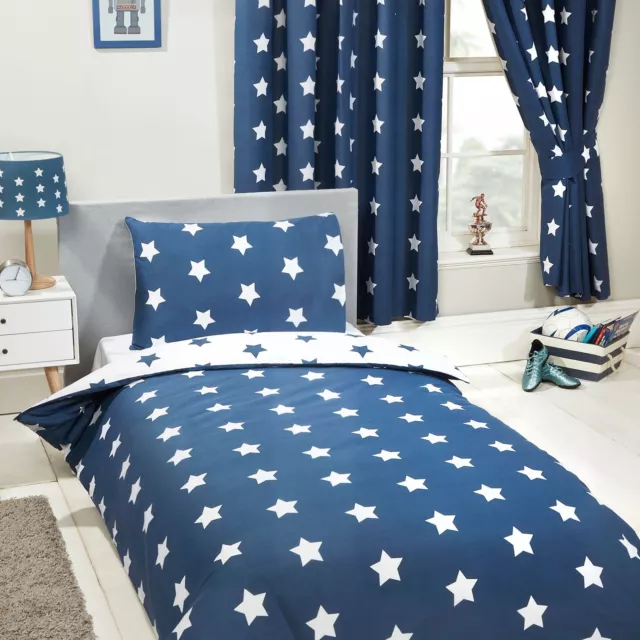 Azul Marino y Blanco Stars Conjunto de Funda Nórdica Individual Dormitorio Niños