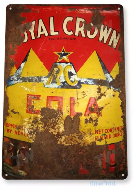 TIN SIGN Royal Crown RC Rusty Retro Cola Soda Sign Kitchen Cottage Bar A160