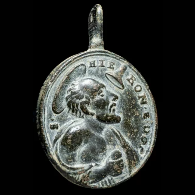 Medalla Religiosa, Siglos XVI-XVII, S. Jerónimo / V. Guadalupe - 32x21 mm.