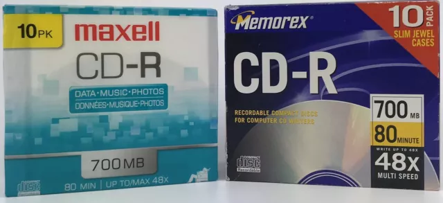 CD-R Maxell & Memorex Media With Jewel Cases 700MB 80 Minutes 48X New Lot Bundle