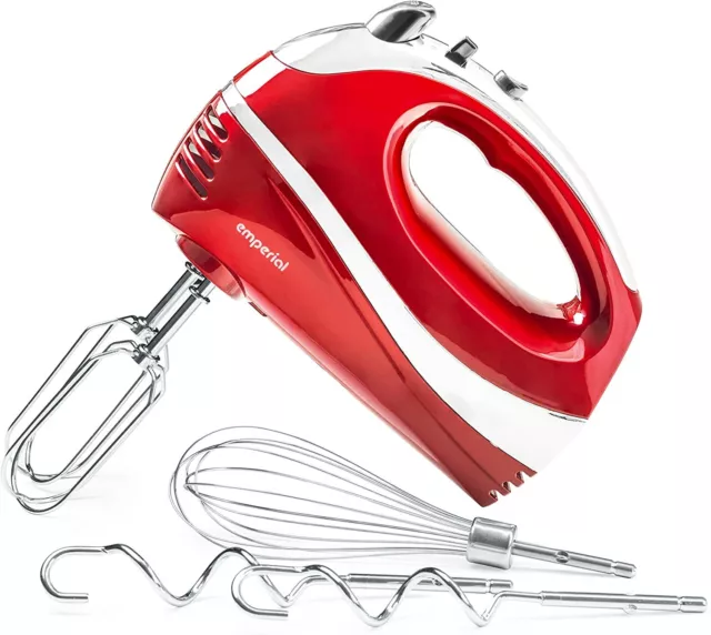 Emperial Hand Food Mixer mit elektrischen Whisk Beaters Teighaken 5 Gang rot