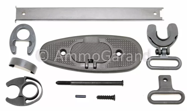 M1 Garand Butt Plate Stock & Hand Guard Metal Parts Set w/ Lower Band & Pin Grey