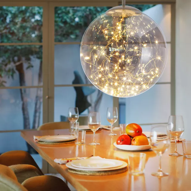 Pendelleuchte Hängelampe Glaskugel Lichterkette Wohnzimmerlampe rauchgrau LED