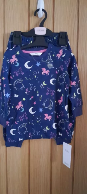 Baby Girls Blue Unicorn Glow In The Dark Pyjama Set Age 18-24 Months From Marks