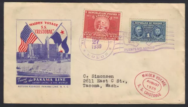 Panama Us 1939 Maiden Voyage Ss Cristobal Panama Line