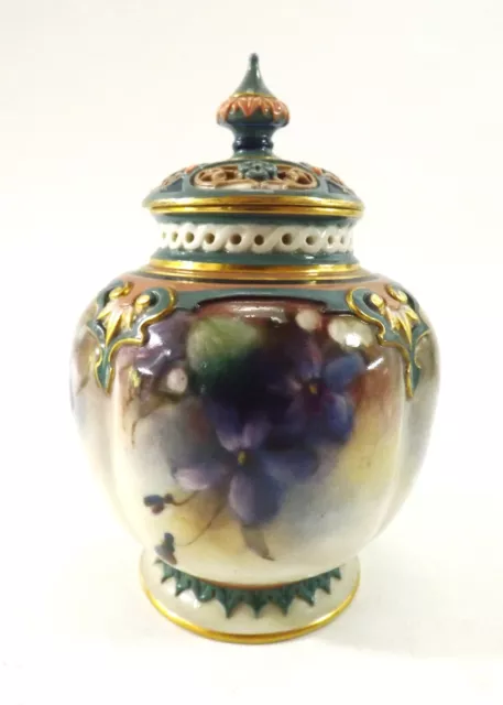 Royal Worcester Pot Pourri Vase Hand Painted With Flowers Dated 1905 Ref506