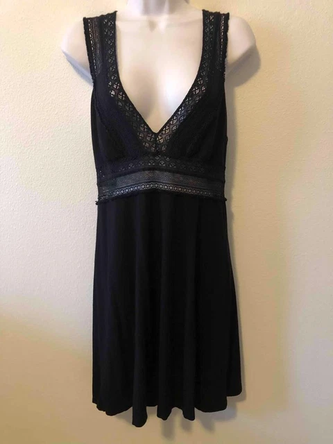 COSABELLA - ladies sz L // Black knit NIGHTGOWN w/ Lace Trim DEEP V-neck