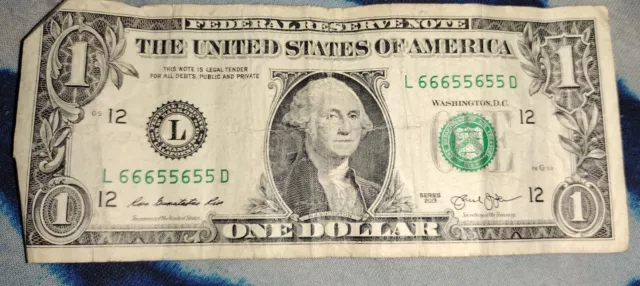 fancy serial number 1 dollar bill/true Binary Note