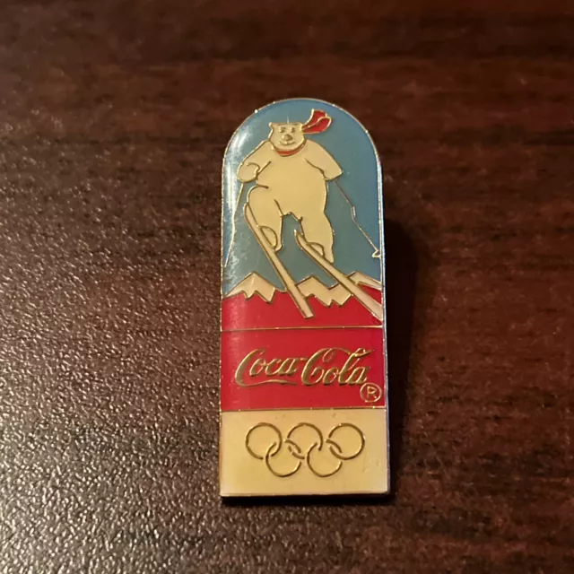 Vintage Coca-Cola Winter Olympics Polar Bear Skiing Lapel Hat Pin