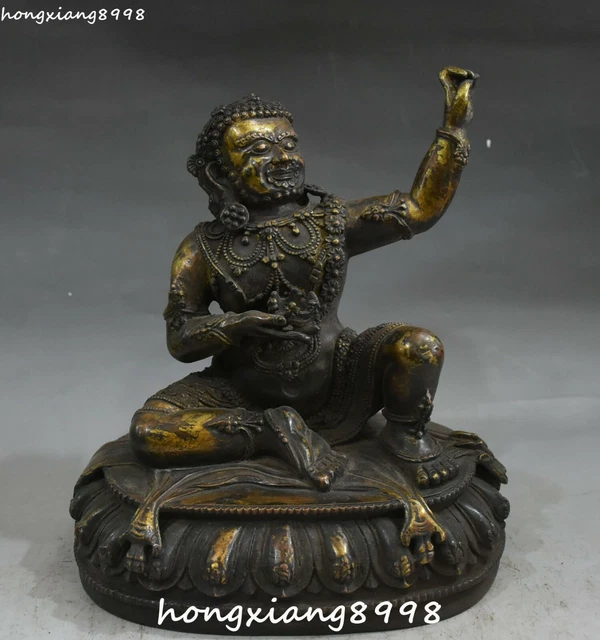10" Old Tibetan Purple Bronze Gold Lama lamaism Guru Monk Rinpoche Buddha Statue