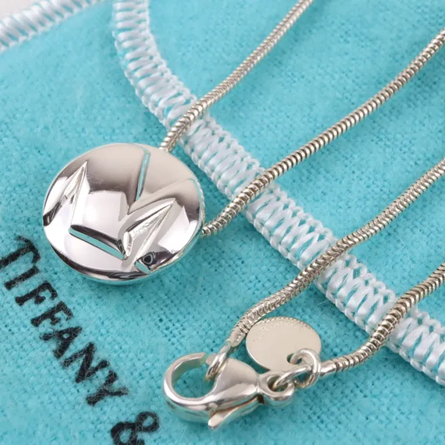 Tiffany & Co. Alphabet Initial Letter M Pendant Necklace Silver 15" Snake Chain