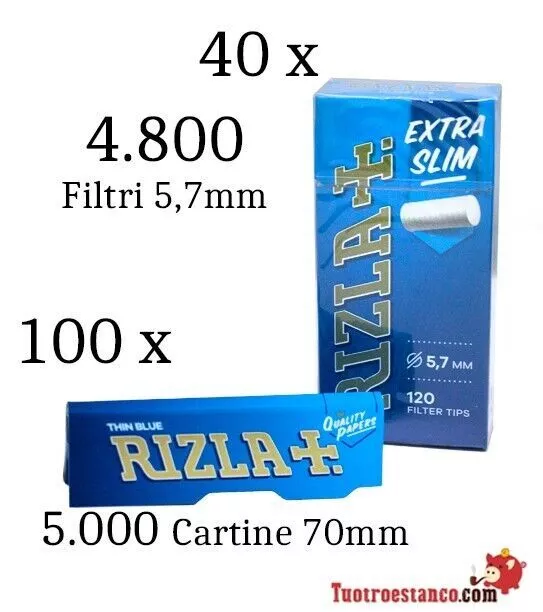 5 000 Cartine Rizla Bleu 70 mm + 4 800 Filtri Rizla 5,7 mm 2