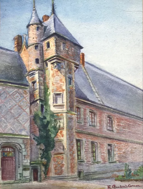 Marie Chautard-Carreau - French Chateau - Original Signed Watercolour Painting