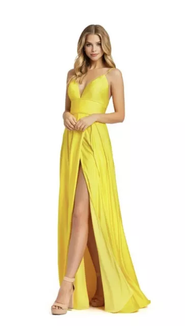 Ieena For Mac Duggal Sunshine Yellow V-Neck High Slit Sleeveless Gown 2 $338