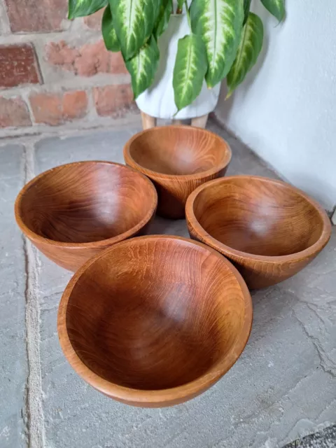 Set Of Four 1970s Teak Wood Deep Serving Bowl Vintage