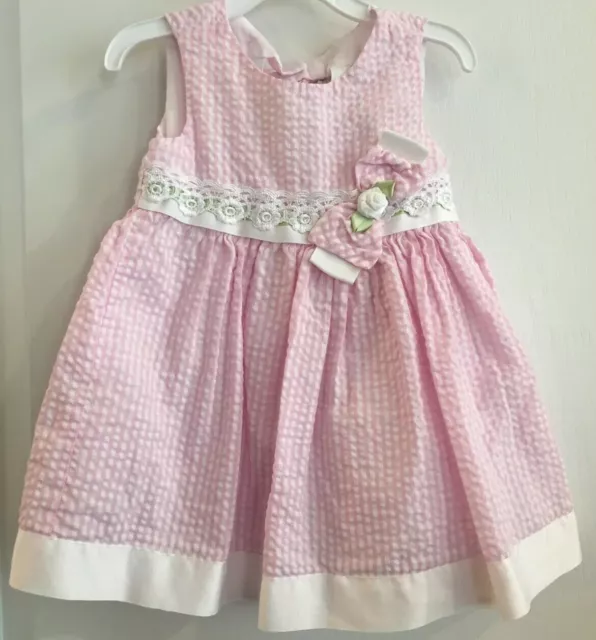 Rare Editions Girls 18 Month Pink White Gingham Seersucker Dress Flowers Easter