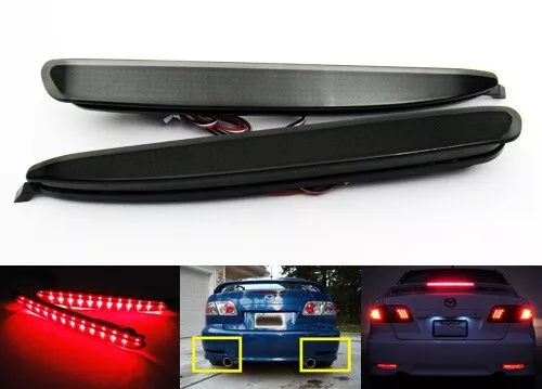 2x Black Bumper Reflector LED Brake Stop Light For 2002-07 Mazda 6 Atenza Mazda6