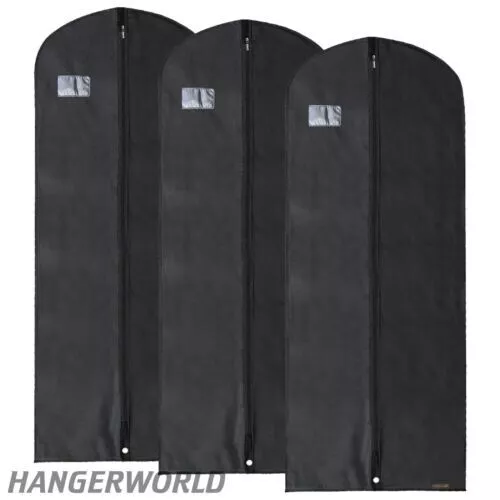 Pack 3 schwarze Anzug Träger Kleidung Taschen 60" Abdeckung atmungsaktiver Reißverschluss Schutz