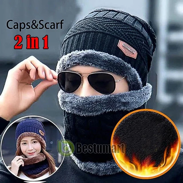 2in1 De Moda Sombrero Invierno Para Hombre Gorras Bufanda El Gorro Mujer Regalos