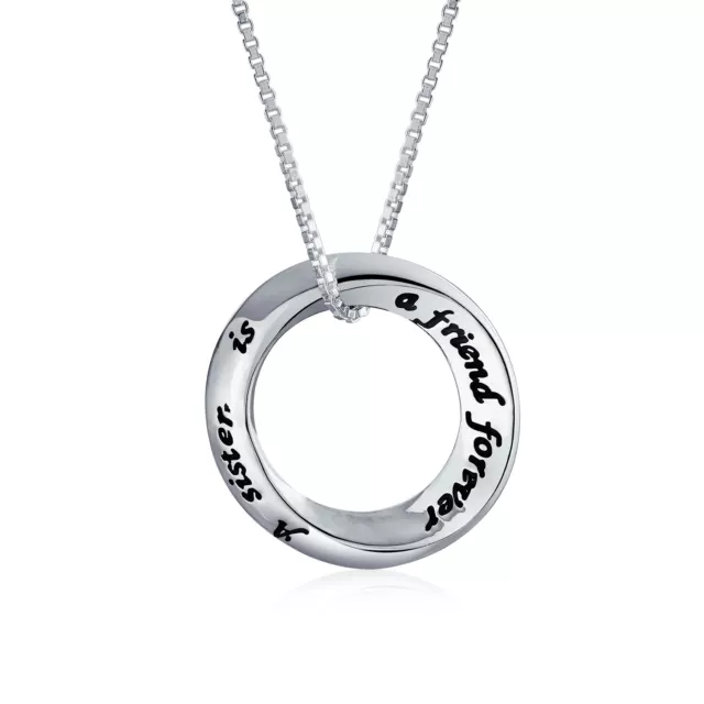 Sisters WORD Circle Pendant Necklace Rose Gold Plated Sterling Silver