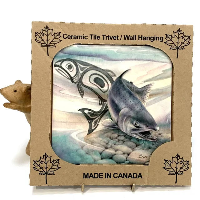 Salmon Ceramic Tile Trivet / Wall Hanging - Canadian 1st Nations Art Sue Coleman