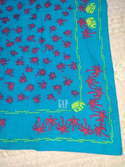 Vintage THE GAP Teal Pink Cotton Tropical Palm Tree Surfer Bandana Square Scarf