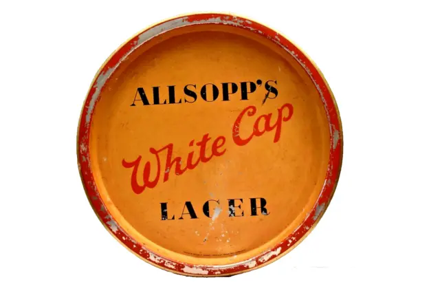 Vintage Advertising Tin Tray Allsopp'S White Cap Lager Beer England Barware Coll
