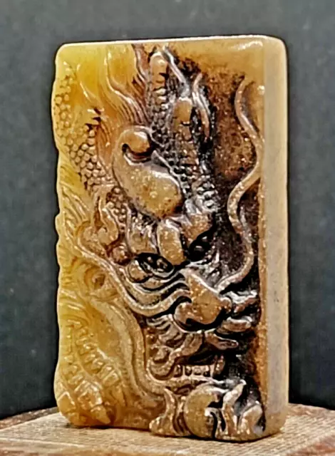 Antiguo Colgante Escultura de viejo Jade Hetian Nefrita Dragón Artesanía China