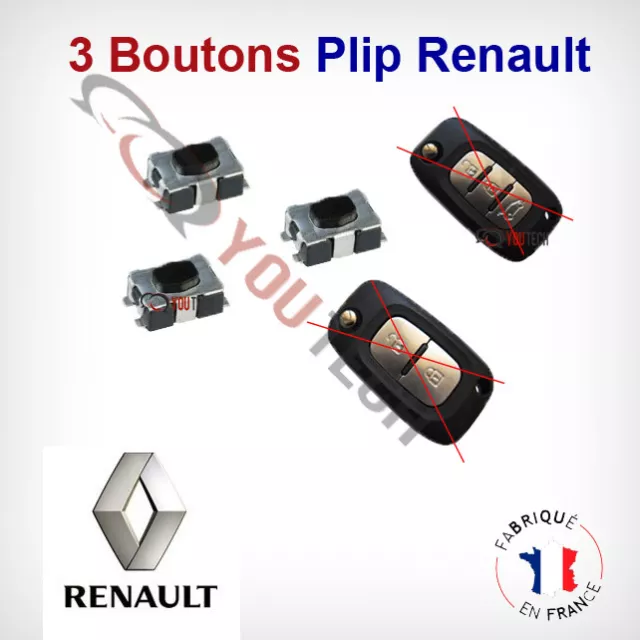 ➜Kit Boitier 3 Boutons Coque pour Clé Plip RENAULT Clio Master Kangoo Modus