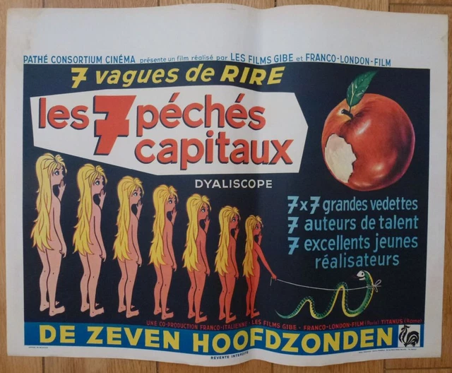 LES 7 PECHES CAPITAUX Film à Sketchs 1962 Affiche Belge Originale 49x38