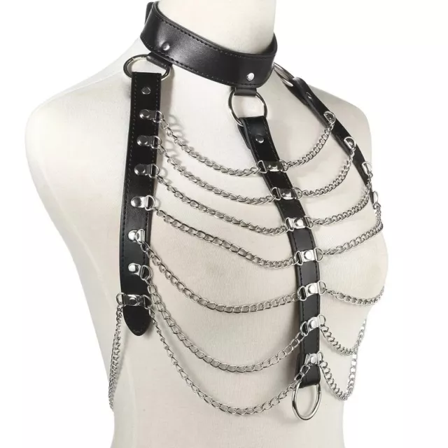 SEXY FAUX LEATHER Chest Strap Women Bra Couples Chain Suspenders ...