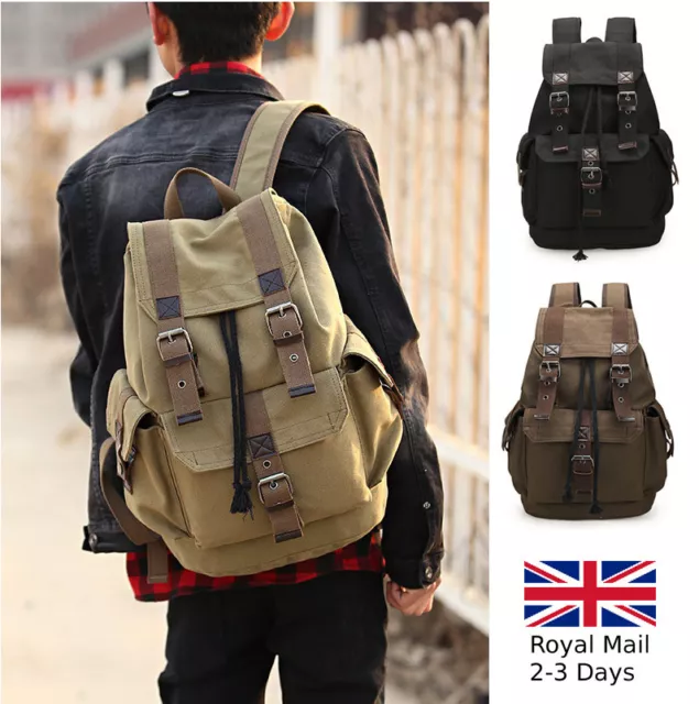 Men's Vintage Canvas Backpack Rucksack Shoulder Travel Camping Hi Laptop Bag