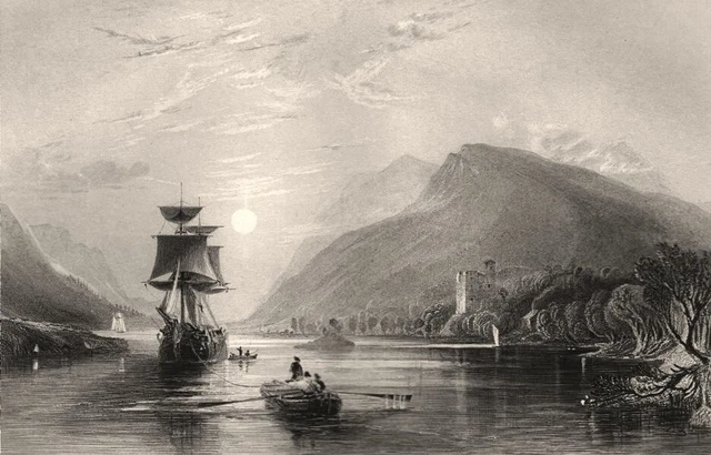 Loch Oich, with Invergarry Castle. Inverness-shire. Scotland. ALLOM c1840