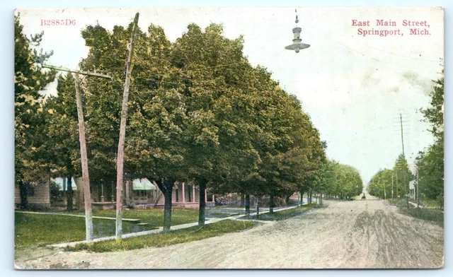 SPRINGPORT, Michigan MI ~ EAST MAIN STREET Scene 1913 Jackson County  Postcard