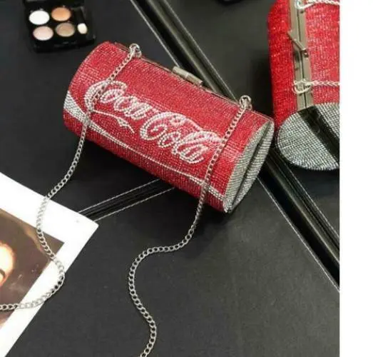 Cute Rhinestone Cola Bottle Shape Clutch Bags Womens Party Purse Chain Handbag F