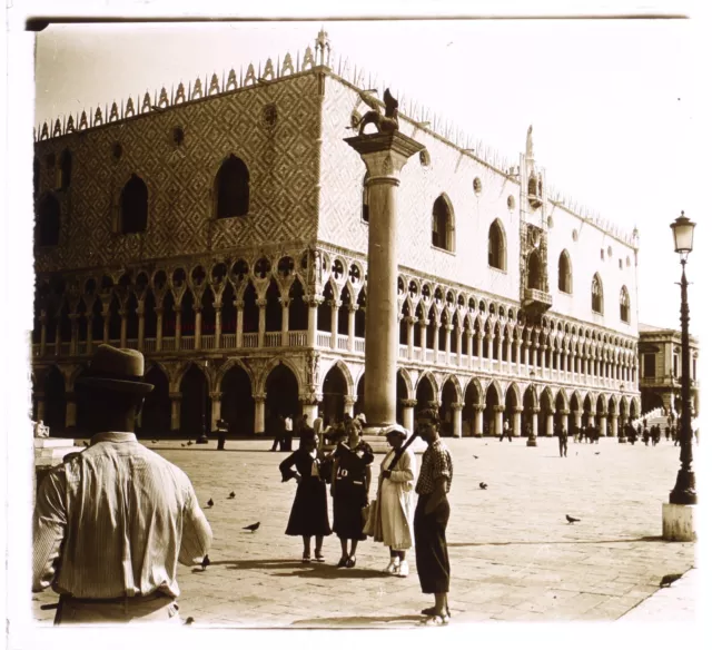 Italien Venedig Platz Wohl Markusplatz c1930 Foto Platte De Verre Stereo Vintage