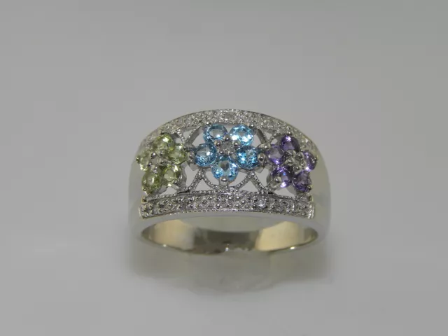 Ladies Bold Estate White Gold Peridot, Blue Topaz, And Amethyst Cigar Band