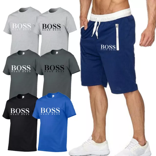 Herren Polo Kurzarm Shirt Set Lässig Sport Shorts T-Shirt 2tlg Freizeitanzug DE