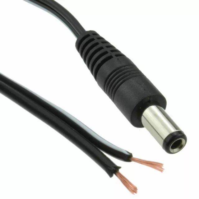 2.5mmx5.5mm Male DC Plug to Bare Ended CCTV/LED Light Power Cable 1.5m/2m/3m/5m