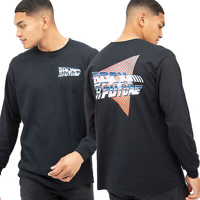 Official Back To The Future Mens Chrome Logo Long Sleeve T-shirt Black S - XXL