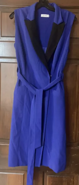 Calvin Klein Sleeveless Cobalt Blue & Black Wrap Dress Women's Sz 12 Belted Look