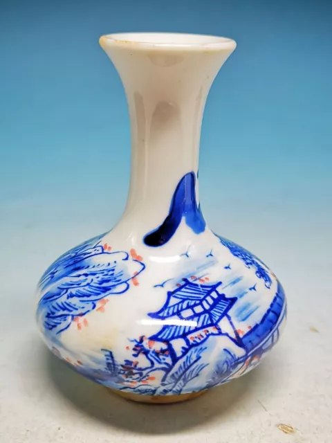 Delicate Chinese Blue And White Porcelain Hand Painted Landscape Vase W Mark M0.